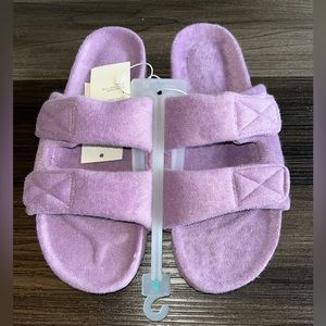Purple platform slide sandals